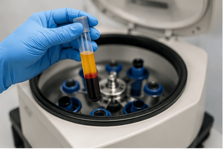 Lab centrifuge separating biological sample for regenerative therapy
